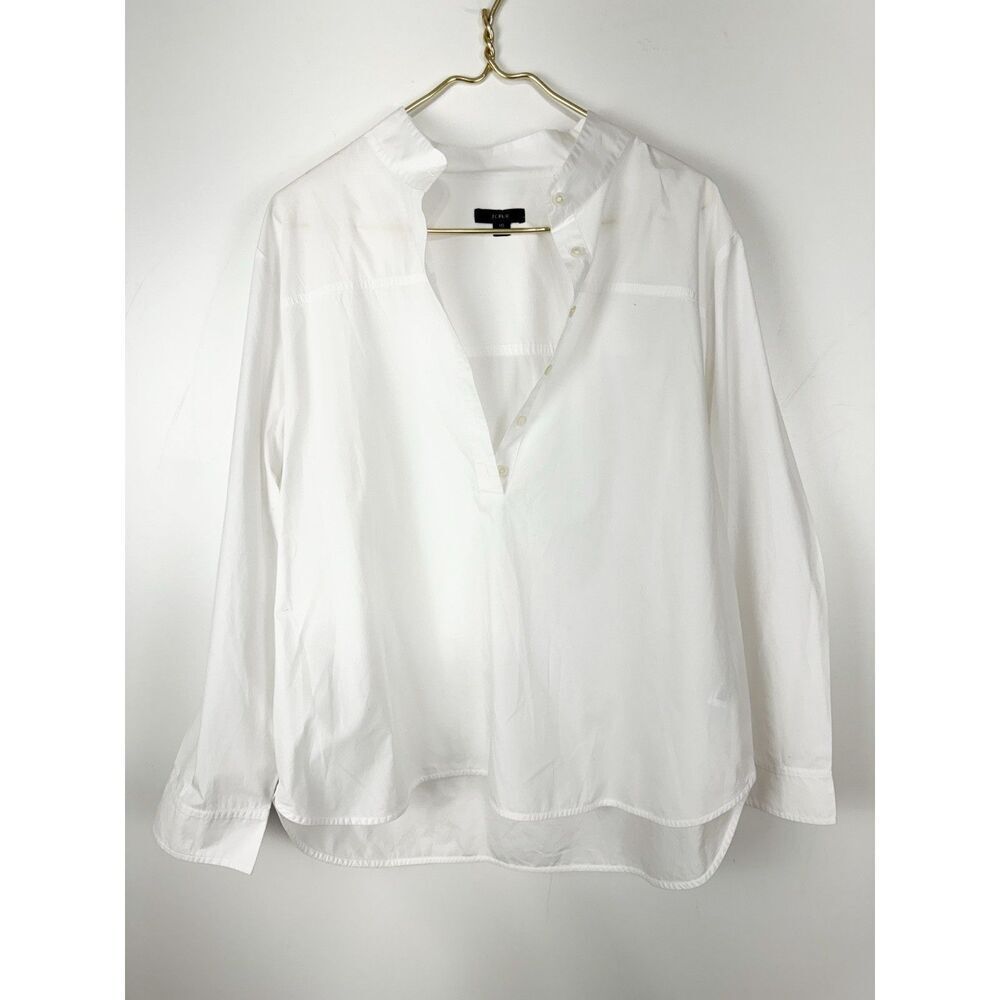 J Crew Top White Cotton Poplin Tunic Preppy Minimalist Coastal Oversized Fit - Picture 2 of 6